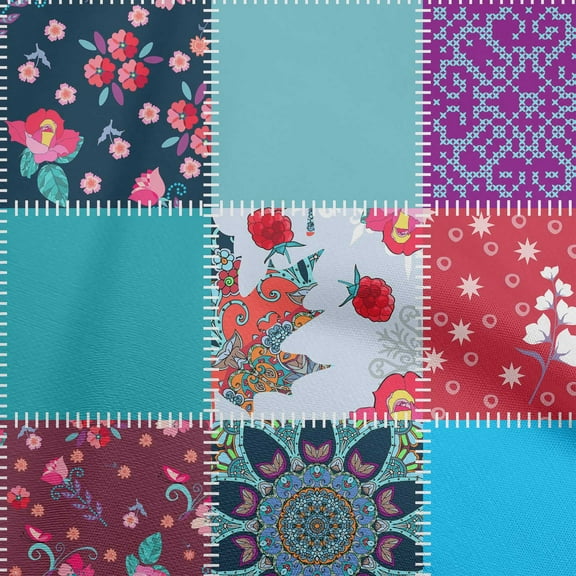 oneOone Polyester Spandex Turquoise Green Fabric Asian Mix Floral Craft Projects Decor Fabric Printed By The Yard 56 Inch Wide