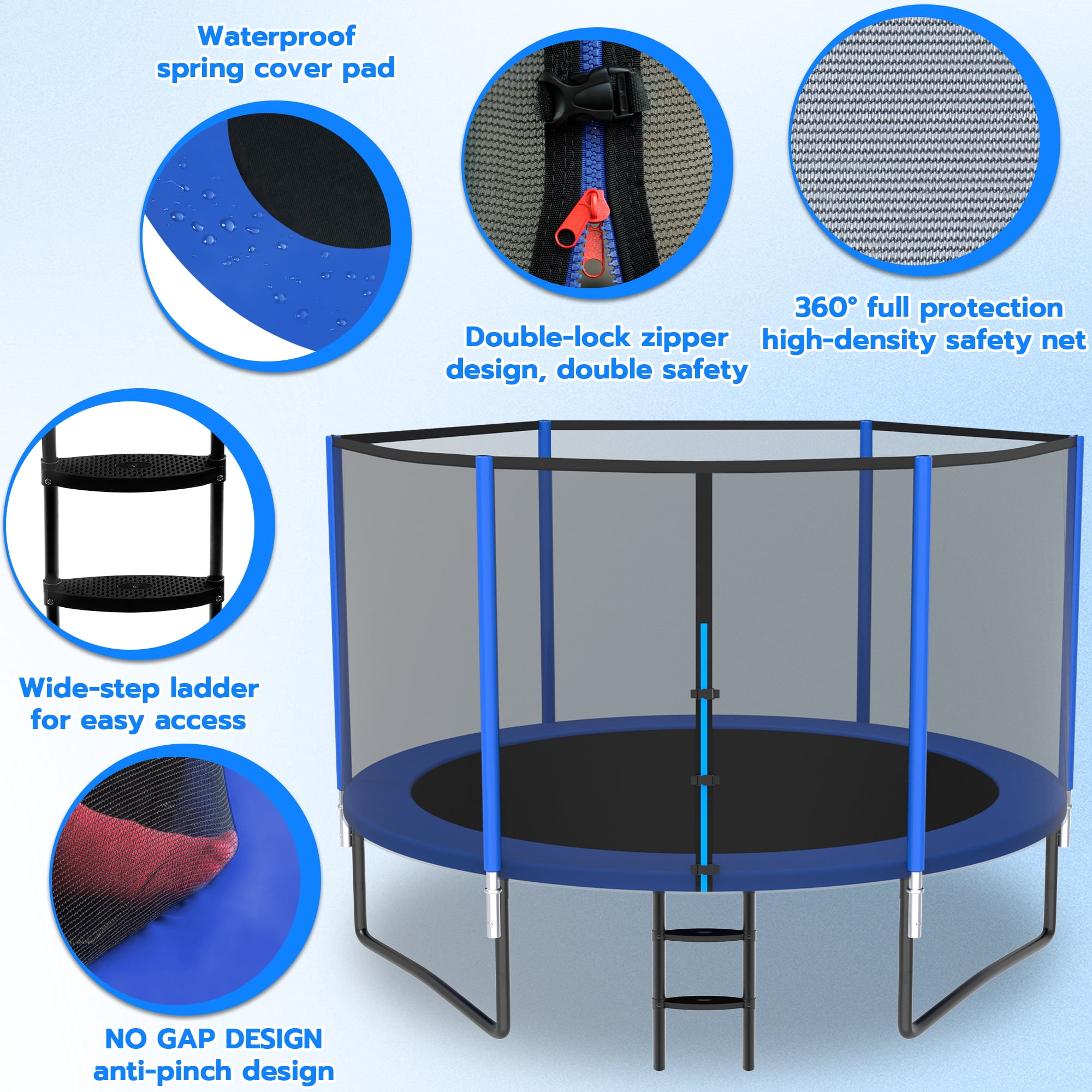 Cochan 8FT Trampoline with Net for 2-3 Kids, Heavy Duty Outdoor Trampoline with Sprinkler and Lights, Enclosure, Ladder, 800LBS Weight Capacity, Birthday Gift, Easy Assembly