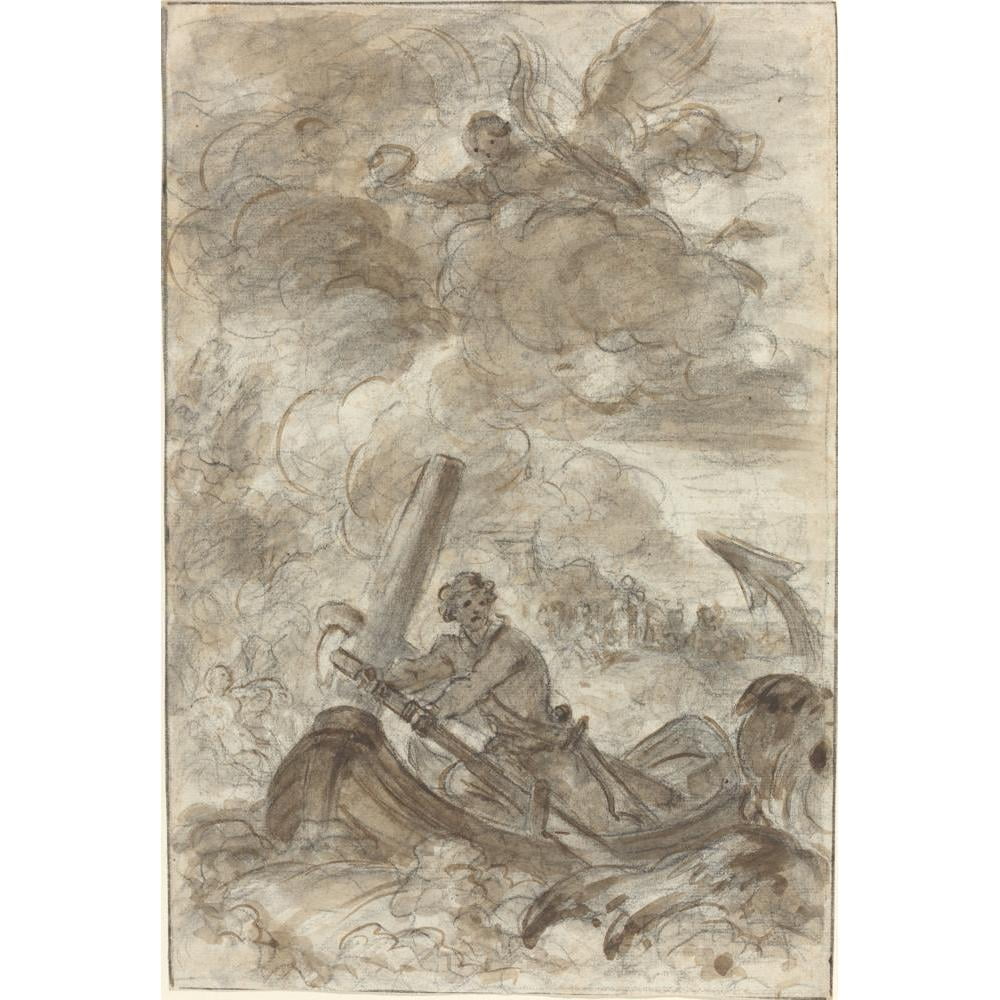 Jean-Honoré Fragonard 11x14 Black Modern Framed Museum Art Print Titled - Orlando Kills the Orc with an Anchor