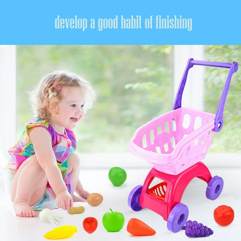 NimJoy 17Pcs Pink Kids Big Toy Shopping Cart W Play Foods ABS Toy for Girls 3 6 Years Boys Pretend Play Shopping Grocery Play Set Gifts to Toddlers
