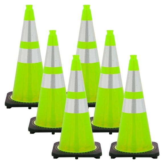 28 Inch Safety Green Reflective Traffic Cones (6 Pk)
