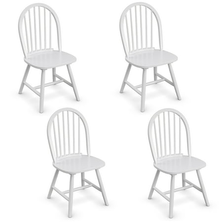 Costway Set of 4 Vintage Windsor Dining Side Chair Wood Spindleback Kitchen Room - White