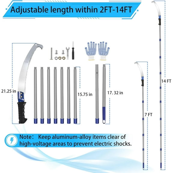 [14 feet] Pole Saws for Tree Trimming Extendable High Pruning Saws Manually Stainless Steel Gardening Saws Extension Bar Saw Pole Pruning Limb Saw for Trees, Bamboo Wood, Plastics