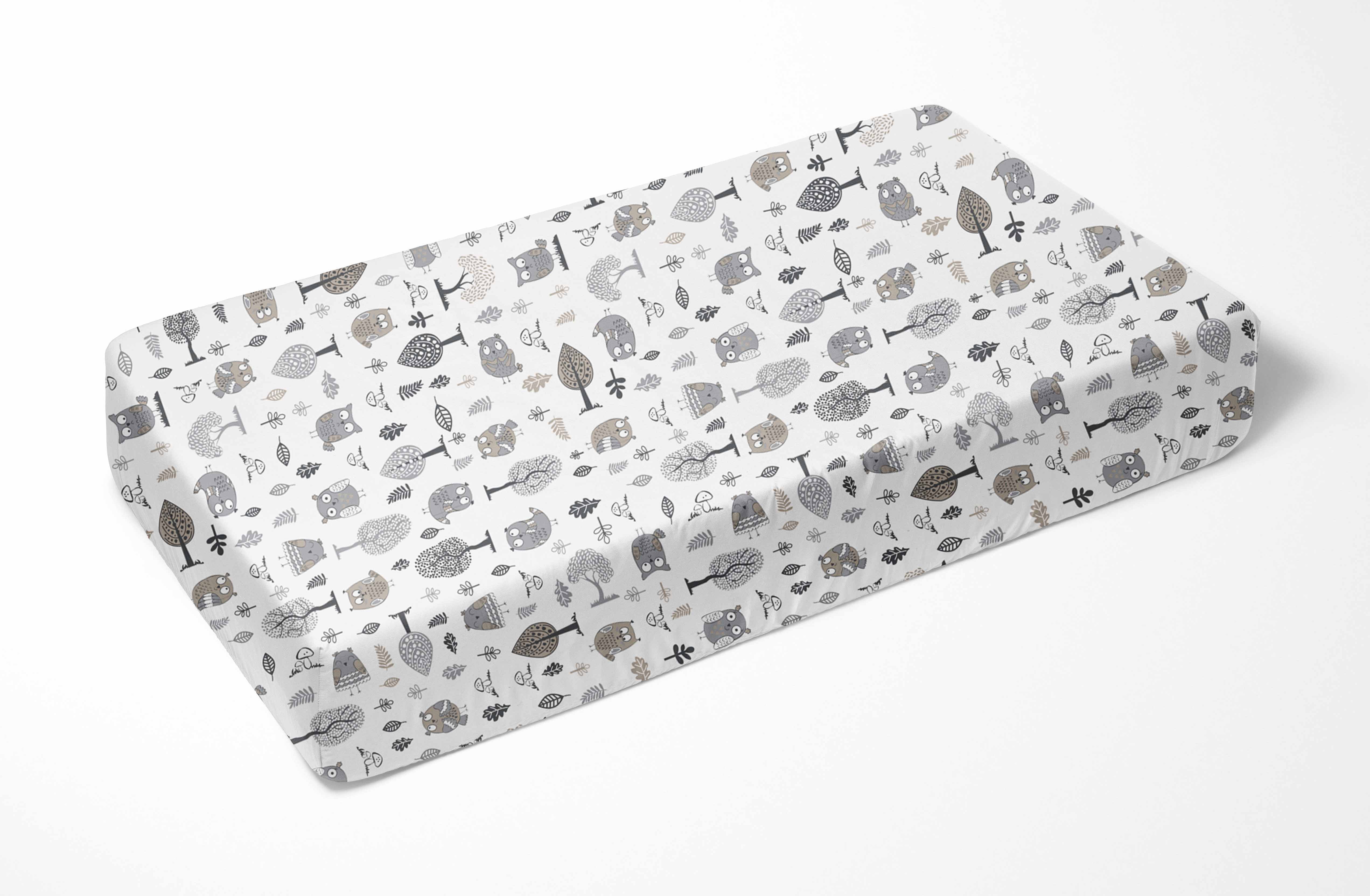 Bacati - Owls Grey/Beige Printed Crib Fitted Sheet