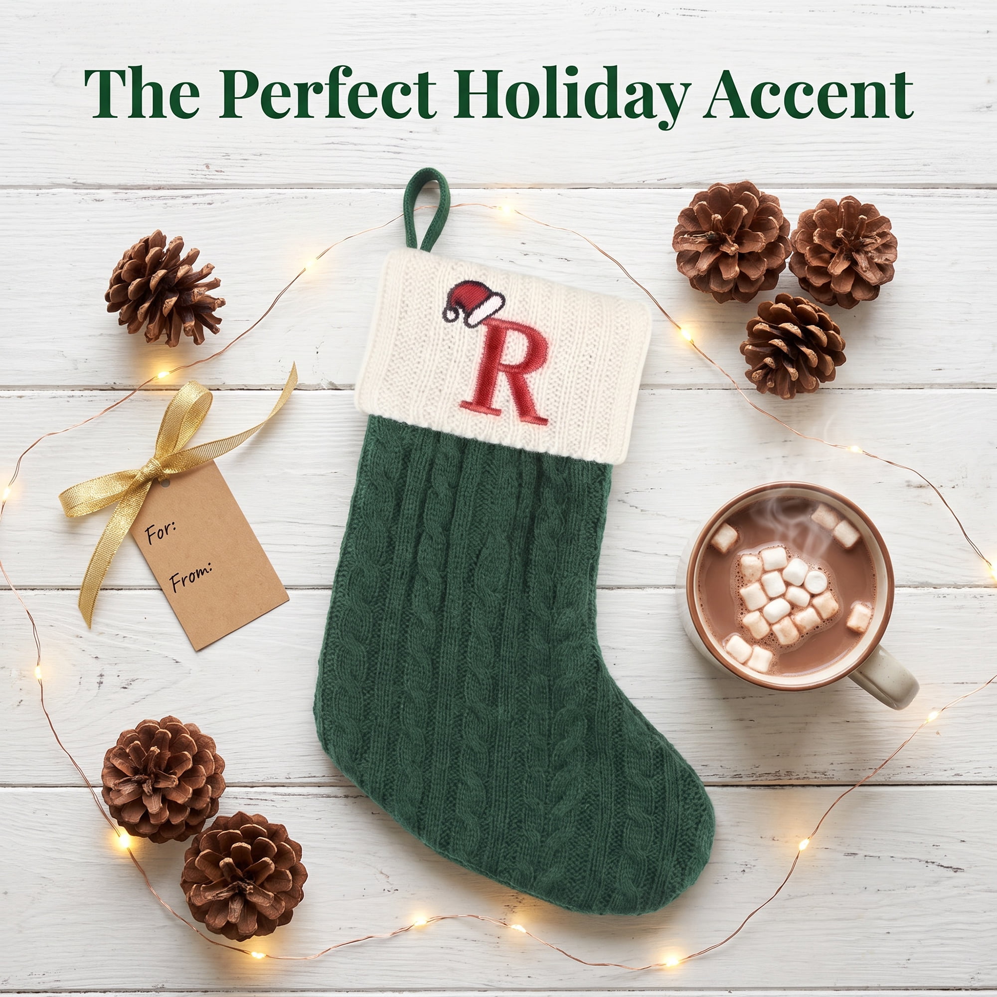 Unique Bargains Christmas Luxury Grand Hearth Accent Stocking Green Letter R 8"