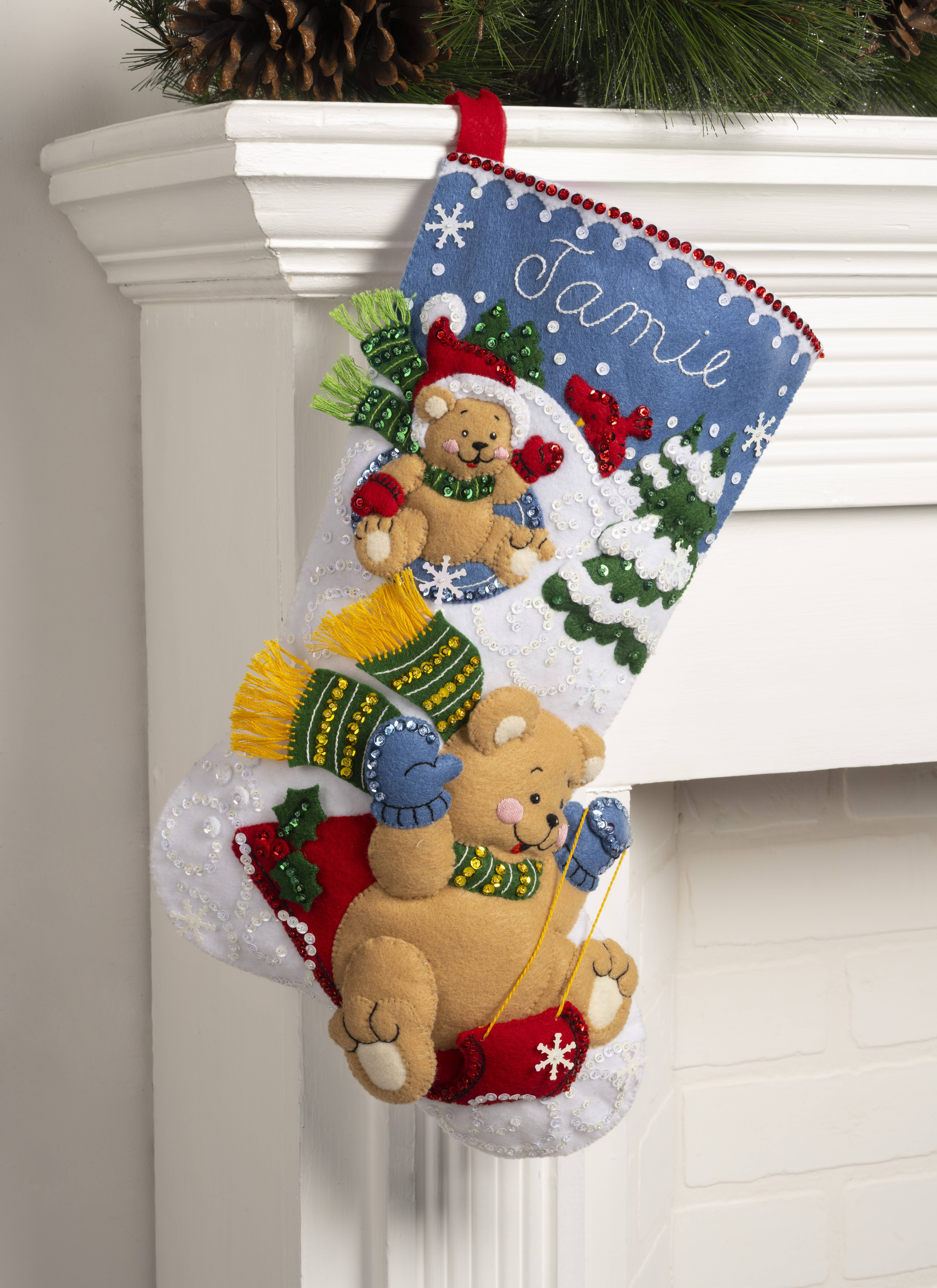 Dimensions Christmas Stocking Kit Sequin & Felt Santa Teddy New