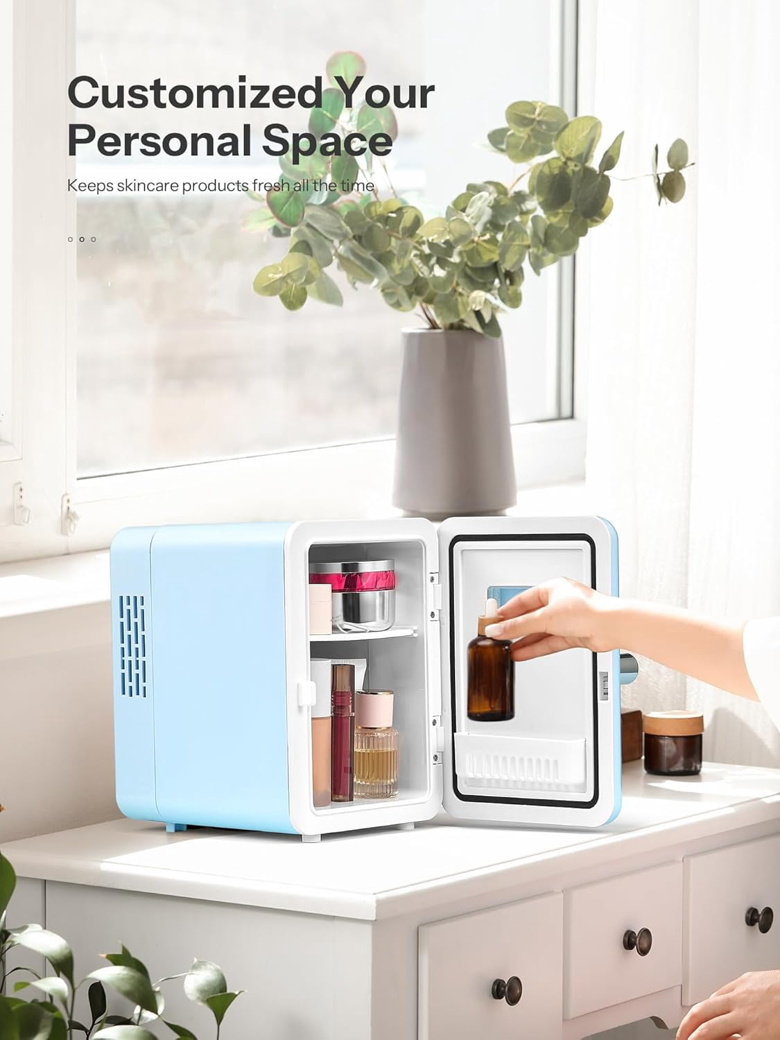 Fridge 4L Retro Portable Cooler for Car & Home,  Skincare Refrigerator with Adjustable Thermostat