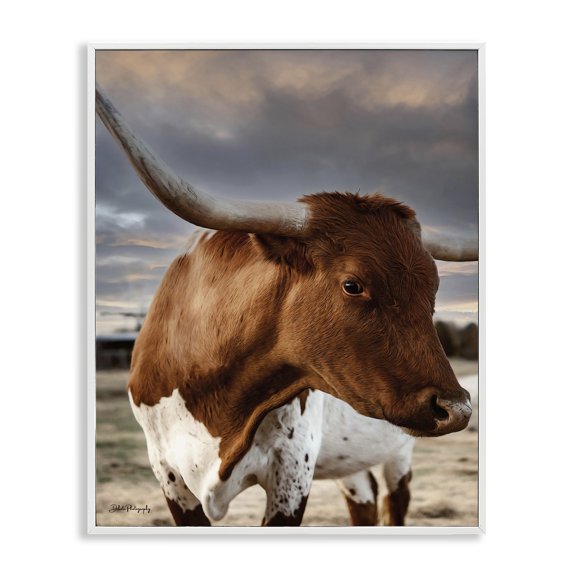 Stupell Industries Rustic Lodge Rural Farm Cattle Cloudy Ranch Sky White Framed Giclee Art, 11 x 14, by Dakota Diener
