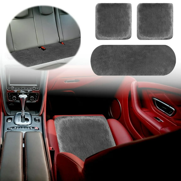 Grey Wool Car Seat Covers - 3 PCS Ultra-Soft Sheepskin Style Front Set, Universal Fit for Car, Truck, SUV & Office Chair, Warm Winter Seat Cushion Protector