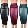 thumbnail image 3 of Women Plus Size Wet Look Faux Leather Pencil Stretch High Waist Office Skirt, 3 of 11