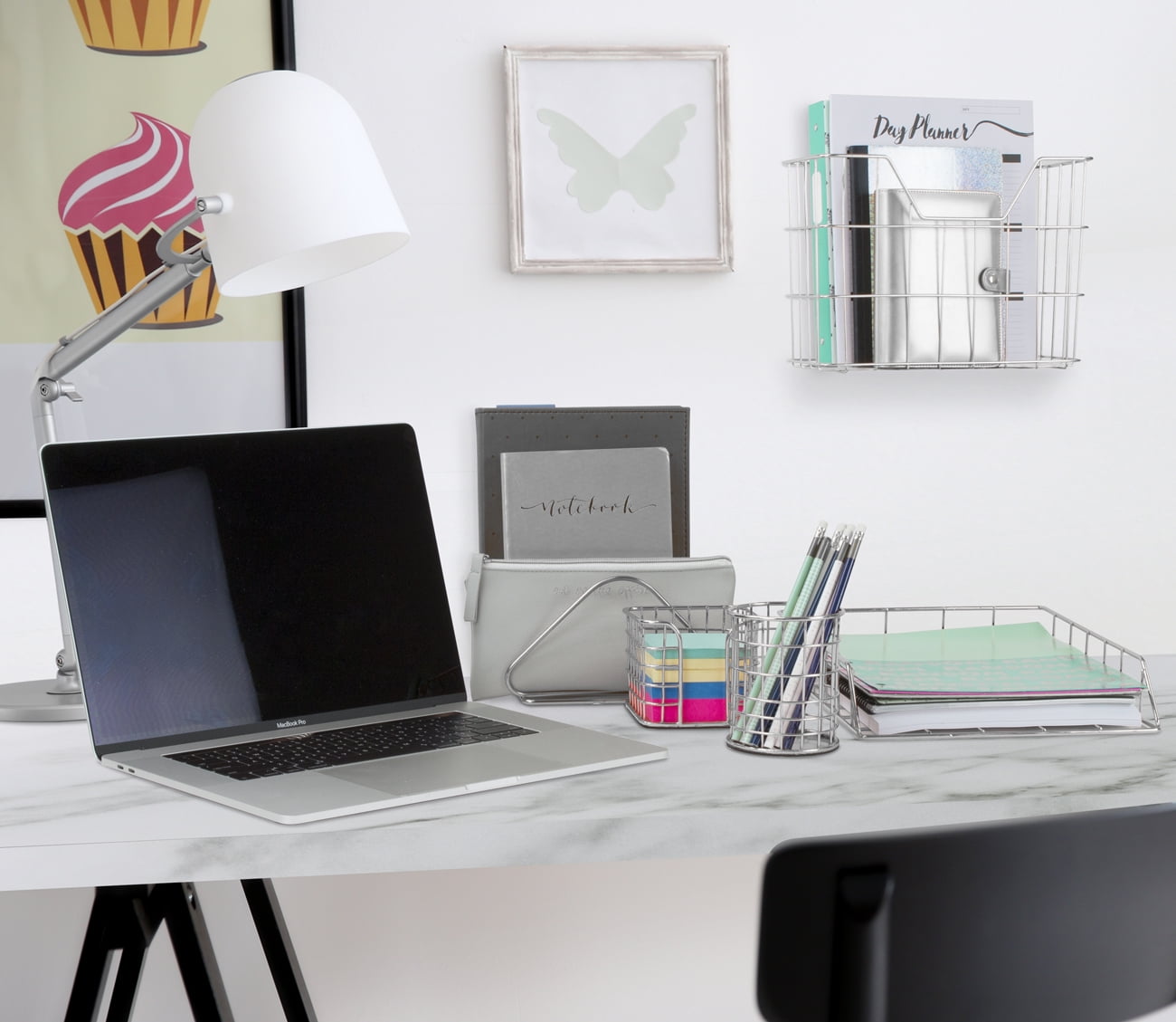Wire Metal 5 in 1 Desk Organizer Set, Silver