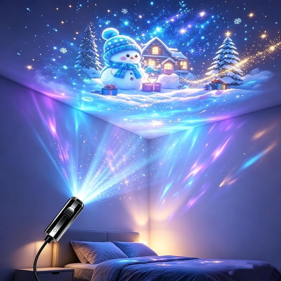 Plug and Play HD Christmas Projector,3D Holographic Night Light Projector, USB Powered, 360° Adjustable Projector for Bedroom Ceiling Wall Room Decor