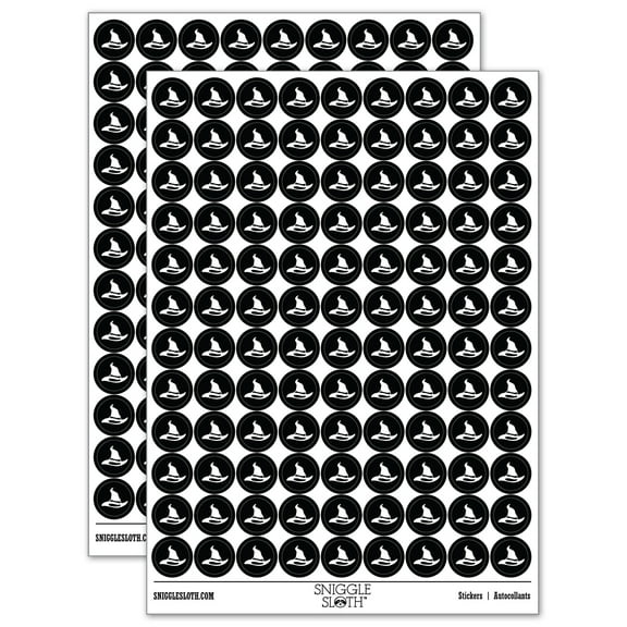 Halloween Witch Hat 200  Round Stickers - Black - Gloss Finish - 0.50" Size