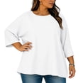 thumbnail image 4 of Qulqfy 3/4 Length Sleeve Womens Graphic Tees Fall Solid Scoop Neck Plus Size Boho Casual Spring Comfy Dressy Knit Women Summer Tops XL, 4 of 7