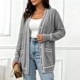thumbnail image 5 of Tqcoqu Plus Size Button Front Cardigan for Women, Contrast Trim Loose Fit Long Sleeve Knit V Neck Sweater Coat with Pockets, 5 of 6