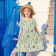 thumbnail image 6 of FORMRS Girls Short Sleeve Dress Summer Casual Round Neck A-line Beach Sundress, Sizes 2T-8T, Green Floral Guitar Pattern, 6 of 8