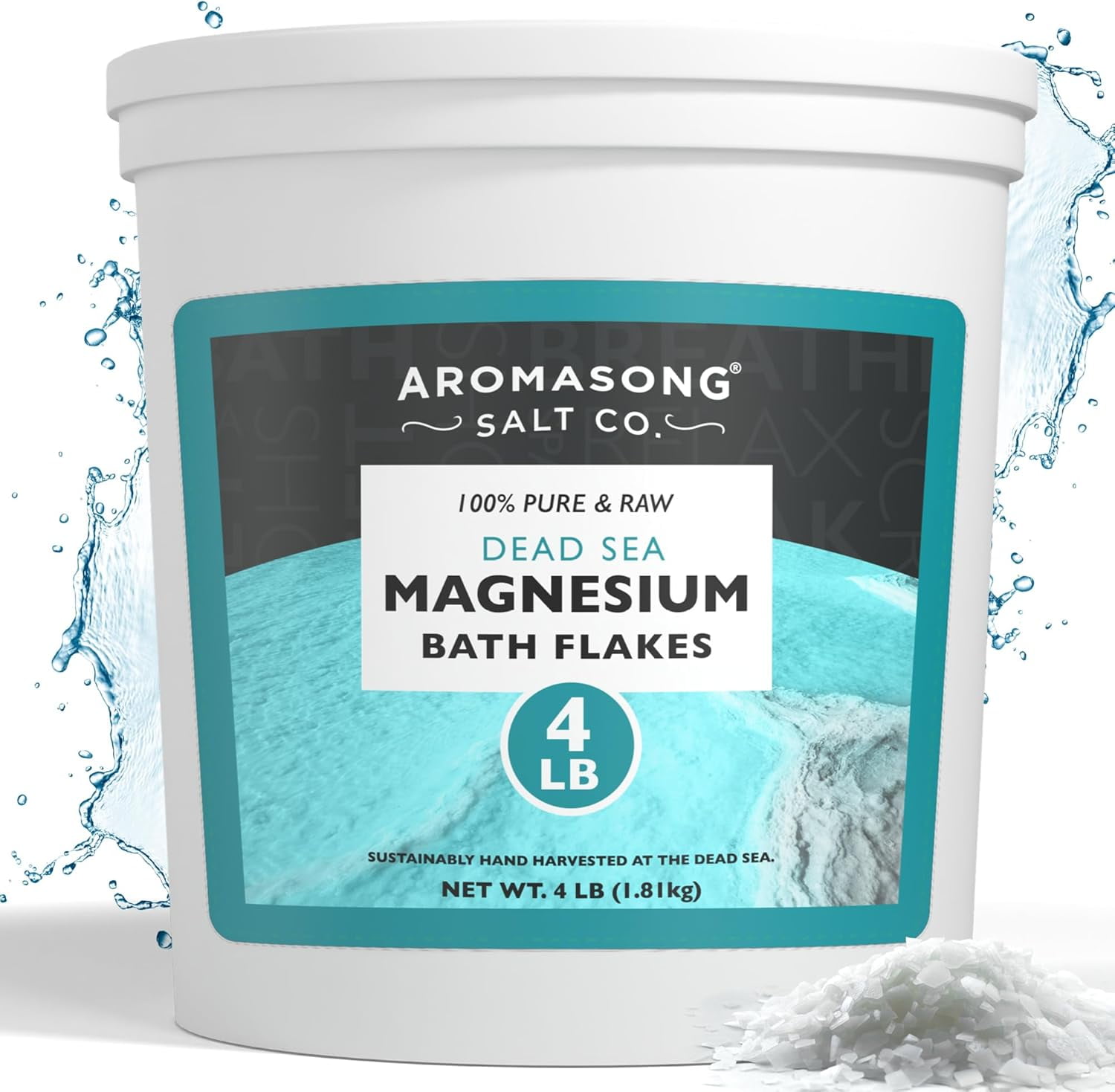 Aromasong Raw Dead Sea Magnesium Flakes for Bath 4 lb Bulk Reusable Bucket
