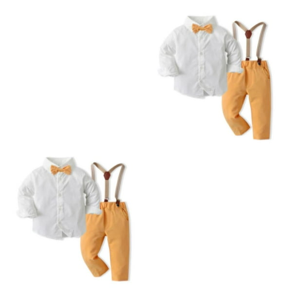 Sonducket Ceremonia Evento Niños Camisa de manga larga Conjunto de pantalón general Fiesta Respetuoso con la piel Niños Tops Pantalones Regalo Amarillo 70cm 2piezas