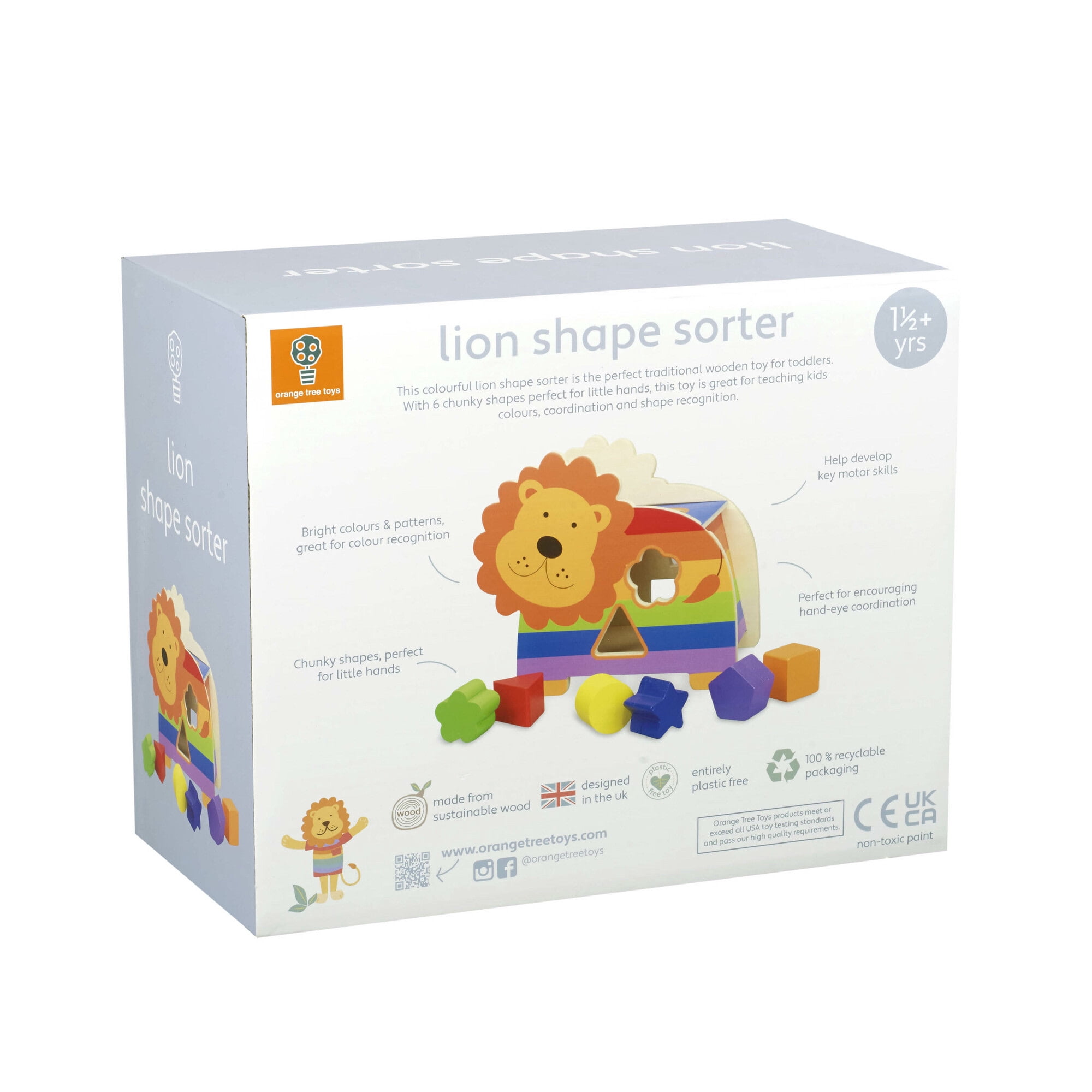 Orange Tree Toys: Shape Sorter: Lion - Wooden Wheeled Animal Sorter, 6 Shape Blocks, Push-Pull-Sort, Colorful Educational Toy, Toddler & Kids Age 1+