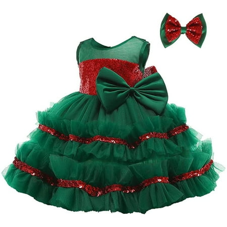 

Baby Girls Sequins Bowknot Tutu Dress Sleeveless Party Gown w/Headwear for 6M-6Year