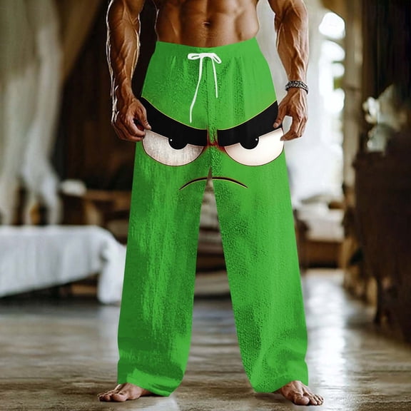Men's Sweatpants with Pockets Elastic Waist Big and Tall Smiling Face Loose Mid Waist Casual Home Pants