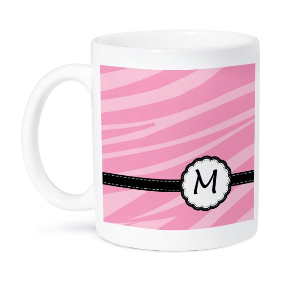 3dRose, Monogram Letter M pink zebra print chic girly art, 15oz Mug
