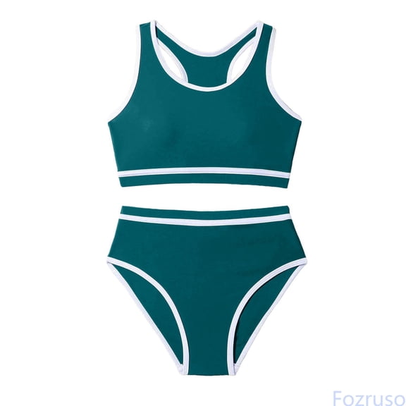 Fozruso Girls Swimsuit – Lace Up Beach Swimwear | UPF 50 Sun Adjustable Straps For Pool Ocean & Summer Vacation 2 Piece Swimwear Sets Sizes 8-9 Years