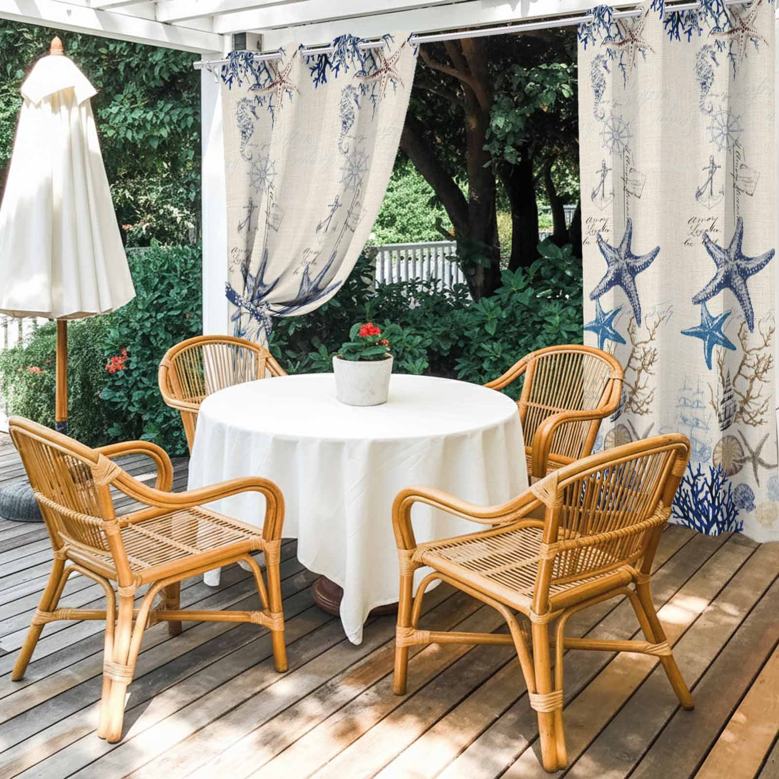 Purple Starfish Outdoor Curtains for Patio, Coastal Ocean Coral Conch Sand Dollars Linen Texture Sunshade Privacy Drapes Grommet Waterproof Outside Curtains for Porch/Cabana/Balcony 54"x108", 1 Panel