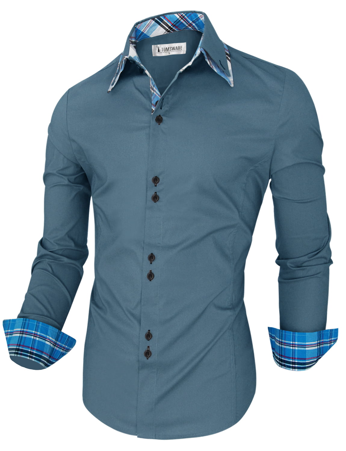 TAM WARE Mens Trendy Slim Fit Inner Checkered Button Down Shirt 