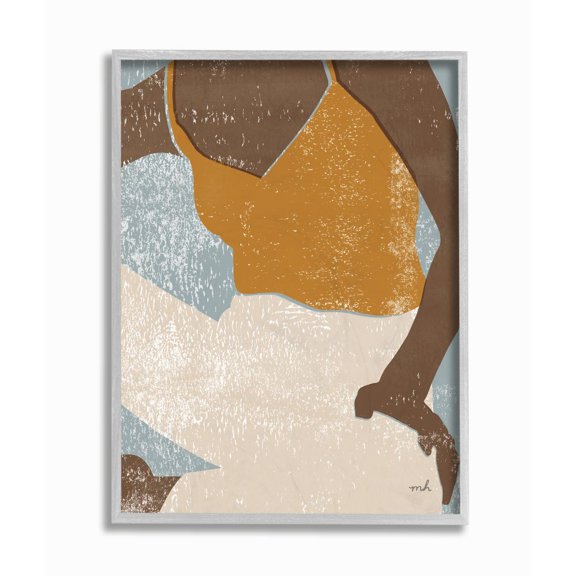 Stupell Industries Relaxing Sitting Person Orange Blue Textured Surface Design Graphic Art Gray Framed Art Print Wall Art, 11x14, by Moira Hershey
