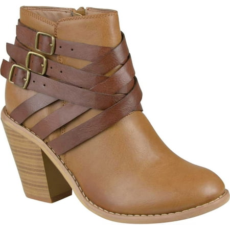 

Women s Journee Collection Strap Multi Strap Ankle Boot Tan Faux Leather 10 M