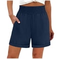 thumbnail image 2 of FengLS Women's Short Pants Casual High Waist Smocked Shorts Rolled Cuff Sports Shorts with Pockets Solid-Color Loungewear Shorts, 2 of 8