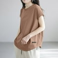 thumbnail image 4 of Aobny Cap Sleeve Women T-Shirt Loose Brown T-Shirt Crew Neck Short Sleeve Womens Going Out Tops,XXL, 4 of 5