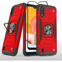 for Samsung Galaxy A01 Phone Case, Galaxy A01 Phone Case with [1 Pack] HD Screen Protector, Military-Grade Shockproof Kickstand Protective Cover for Samsung Galaxy A01 (Red)