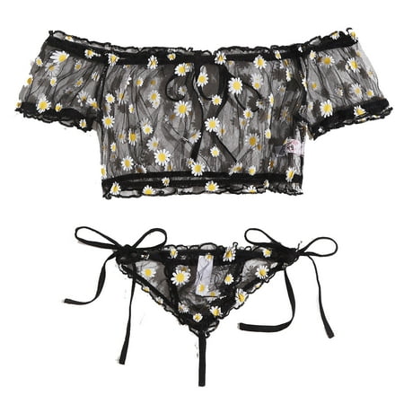 

adviicd Lingerie Women Lingerie with Garter Belt Lace Floral Mesh Piece Bra Panty Sets Teddy High Waisted Underwire Black Small