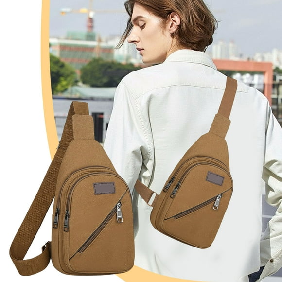 Mochila Bandolera de Lona para Hombre, Estilo Senderismo | Color Café | Gran Capacidad | 30 X 17 X 5 Cm | 200 G