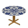 thumbnail image 3 of JEUXUS  Round Table Home Decoration Waterproof Tile Abstract Pattern Wipable Polyester Cloth Spring Summer Party Table Cover Geometric Pattern Indigo White, 3 of 7