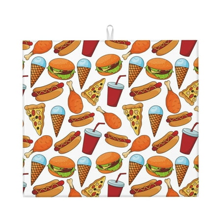 

Dish Drying Mats for Kitchen Counter hot dog burger 16x18in Dish Drying Pad Coffee Mat with Hanging Loop Super absorbent Kitchen Counter Mat Coffee Bar Accessories