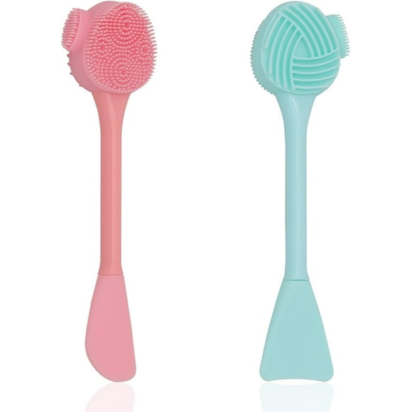 Paquete de 2 depuradores faciales de silicona 4 en 1 cepillo de limpieza facial cepillo de lavado de cara de mano para limpieza de poros exfoliación suave eliminación de puntos negros azul y rosa