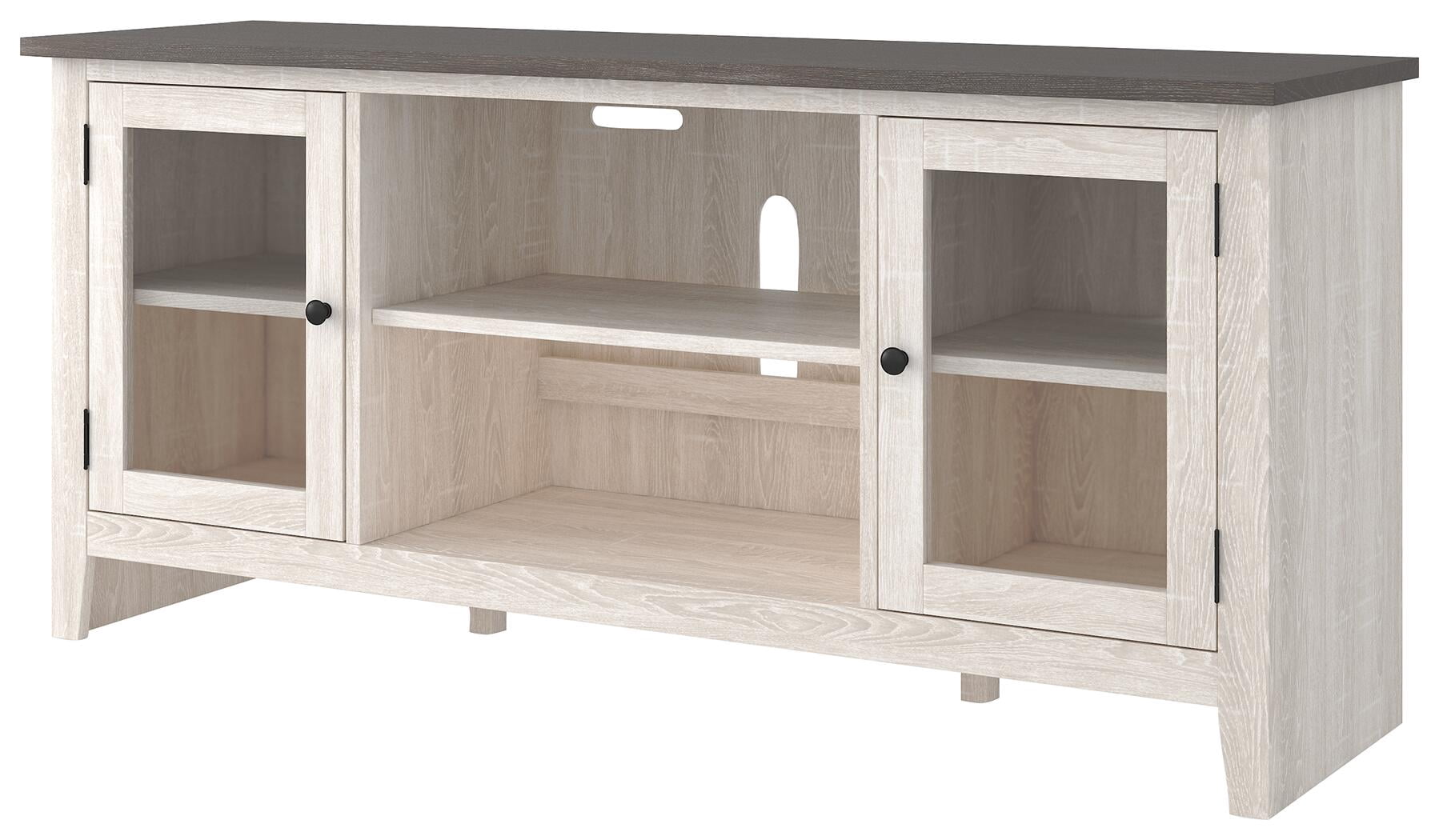 Signature Design by Ashley Dorrinson TV Stand with Fireplace Option, Two-Tone, Farmhouse Entertainment Center for TVs up to 65" with Glass Doors