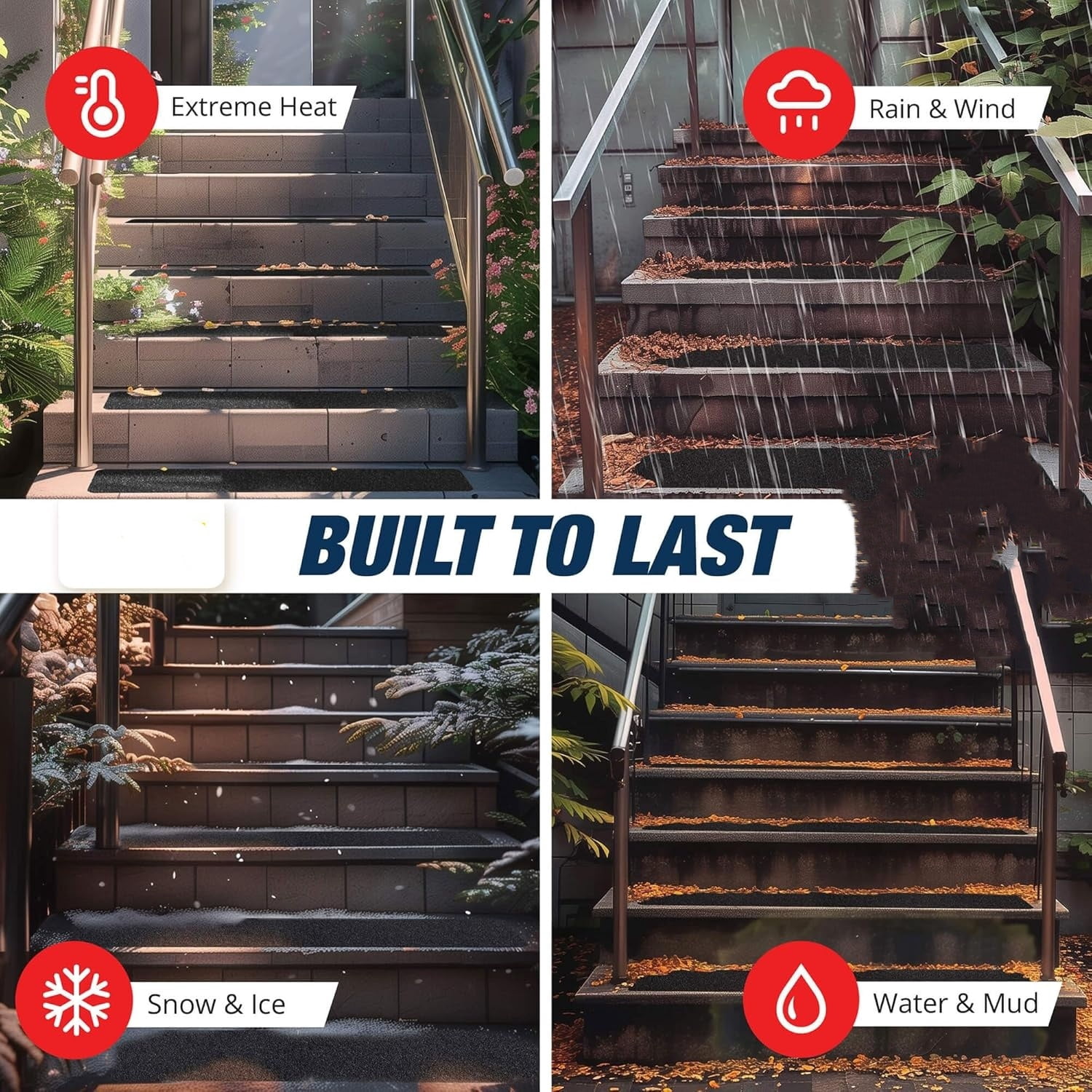 Outdoor Stair Treads Non Slip 30" x 8" - 12-Pack Weather Resistant Exterior Grip Tape for Wooden Steps - Anti Skid Strips - Waterproof 80-Grit Adhesive Treads