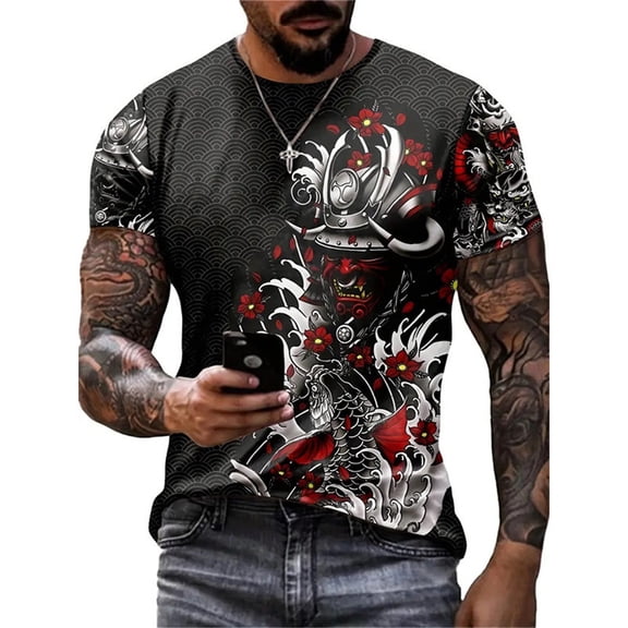 Mens Casual T Shirt Summer Short Sleeve Crewneck Graphic Tee Outdoor Soft Breathable Blend Stylish Male Daily Shirt L