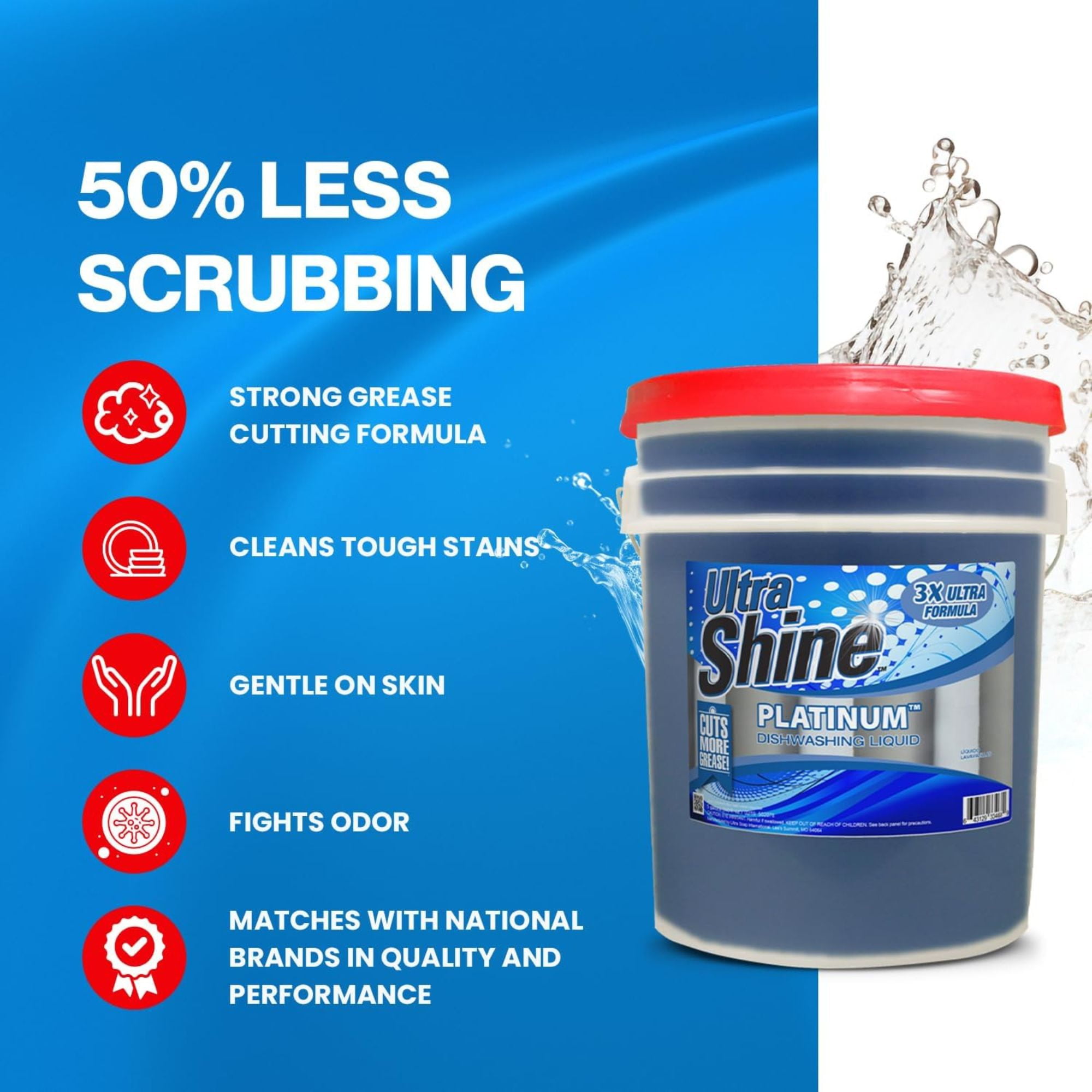 Ultra Shine™ 3X Platinum™ Dishwashing Liquid - Grease Remover, 5 Gallon, Blue