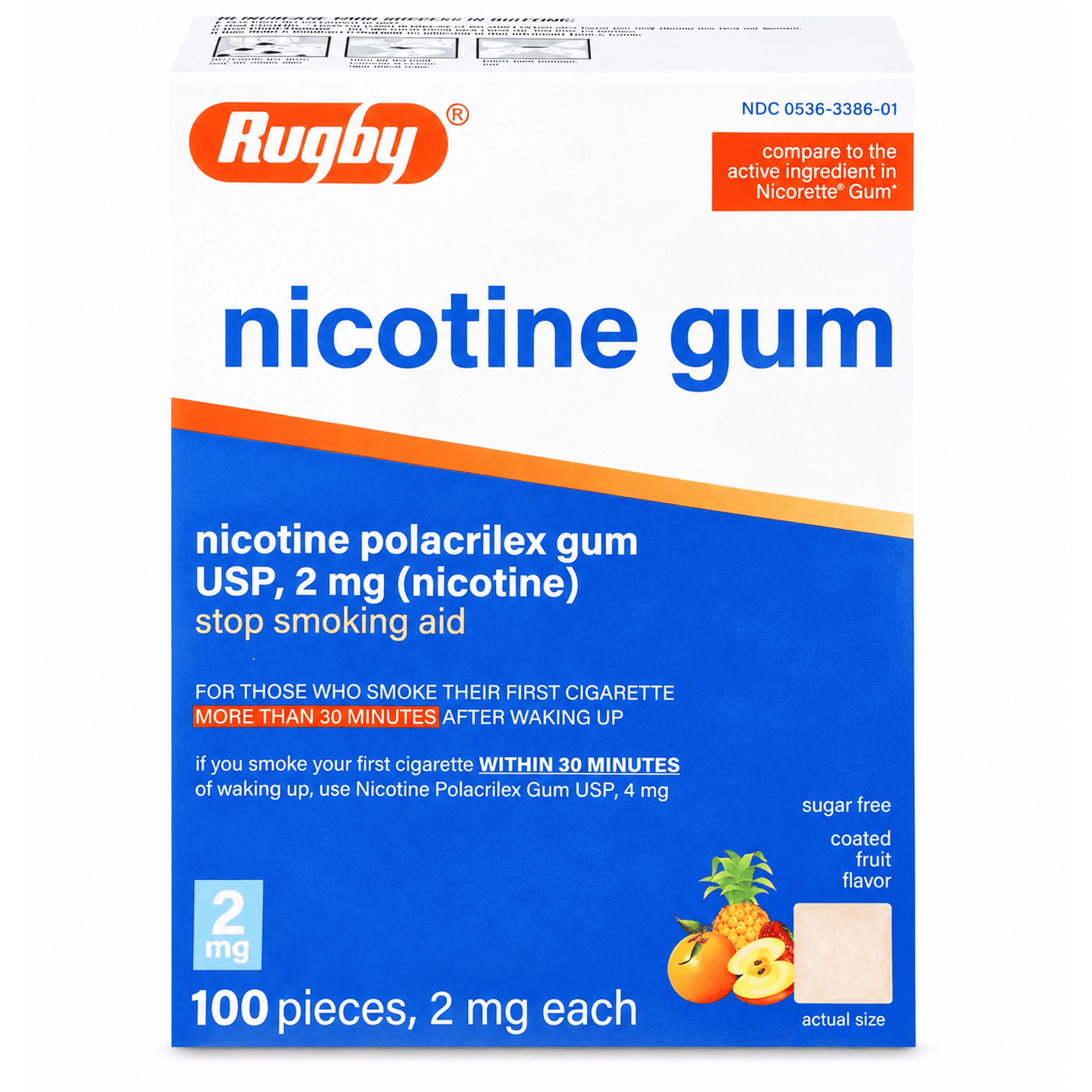 Rugby Polacrilex Coated Fruit Nicotine Gum, 2 mg, 100 Count