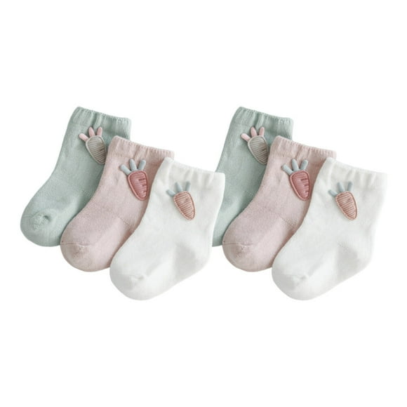 EeaseMX 3 pares de adorables calcetines para niños con dibujos animados, de algodón, transpirables, para primavera y otoño (Rábano, talla S, 6-12 meses)