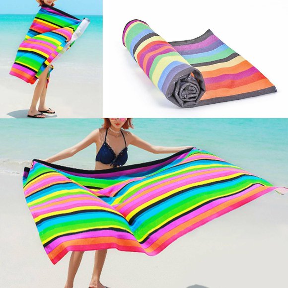 10pcs Striped Extra Large Microfibre Lightweight Beach Towel Quick Dry Travel Towel