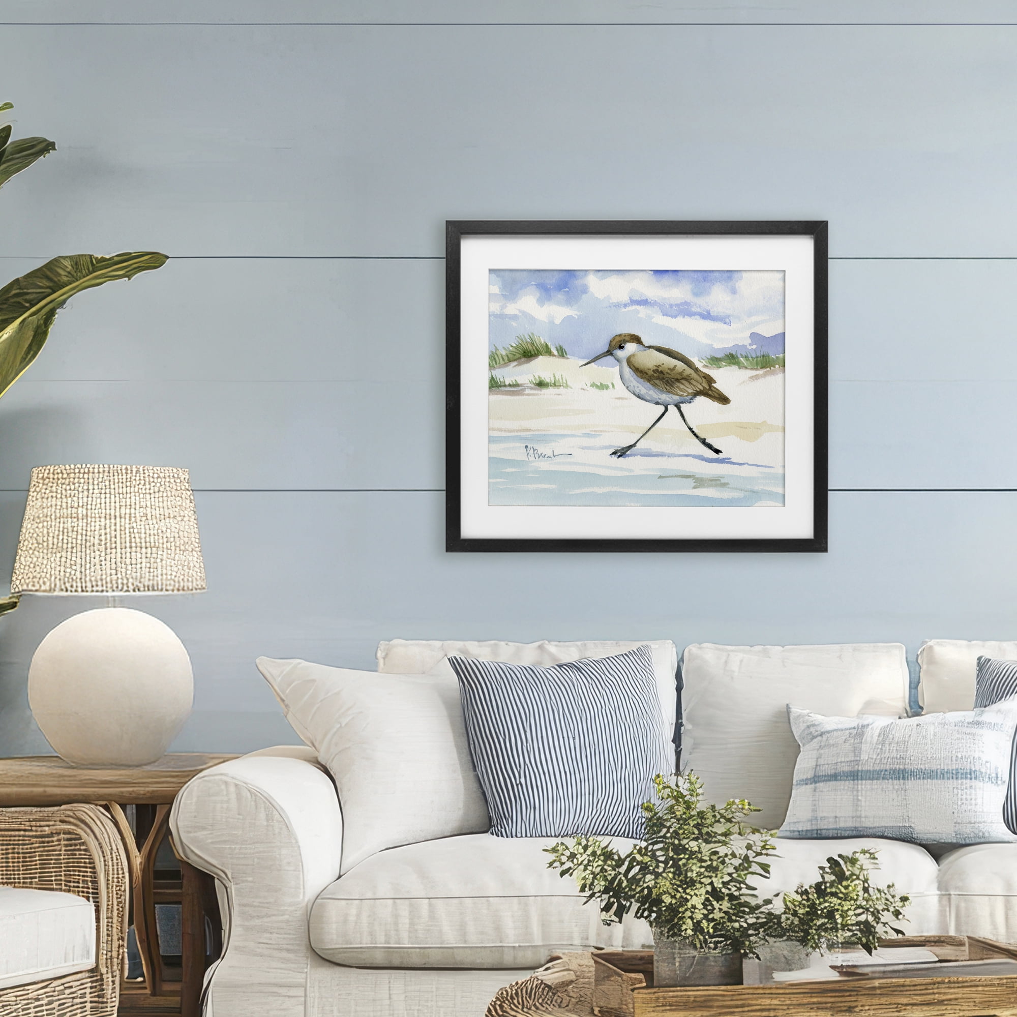 Stupell Industries Inlet Beach Sandpiper Running Black Framed Print Under Glass, design by Paul Brent