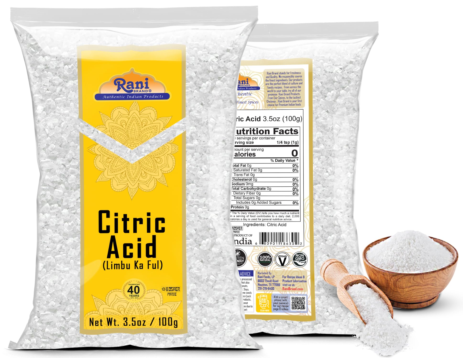 Rani Citric Acid (Limbu Ka Ful) 100gm (3.5oz) - Indian Spices