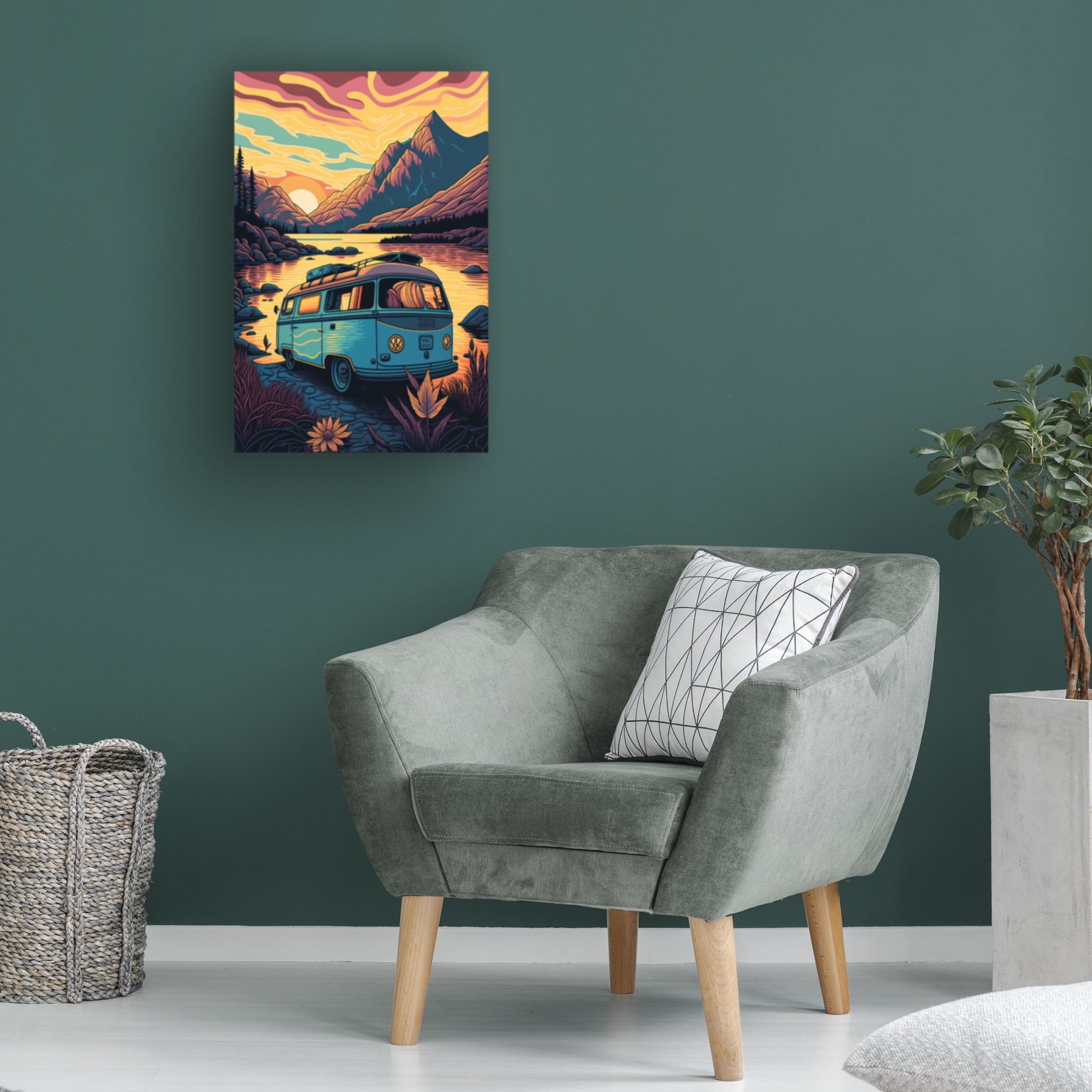 Canvas Wall Art - Ray Heere 'Silkscreen Camper On The Lake 18' Wall Art for Living Room, Bedroom, or Office Décor by Trademark Fine Art - 22 x 32 Inches