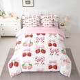 thumbnail image 2 of Feelyou Kawaii Buffalo Bowknot Bedding Comforter Set 7pcs, Fashion Ribbon Strawberry Queen Bedding Sets, Princess Pink Cartoon Reversible Queen Sheet Sets, Microfiber Bedroom Decor, 2 of 8